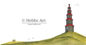 Illustratie toren op heuvel
