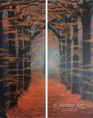 Schilderij tweeluik herfstbos