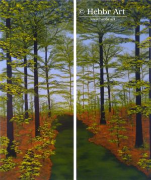 Schilderij tweeluik Lentebos