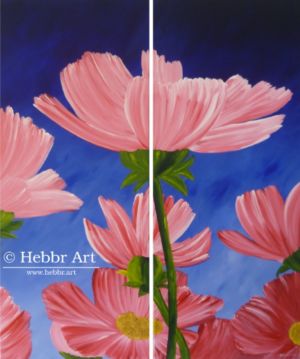 Schilderij tweeluik roze bloemen
